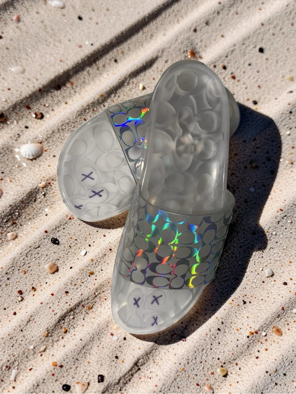 Coach Clear Iridescent Logo Jelly Pool Slides Slip On Sandals Size 10 Women's
